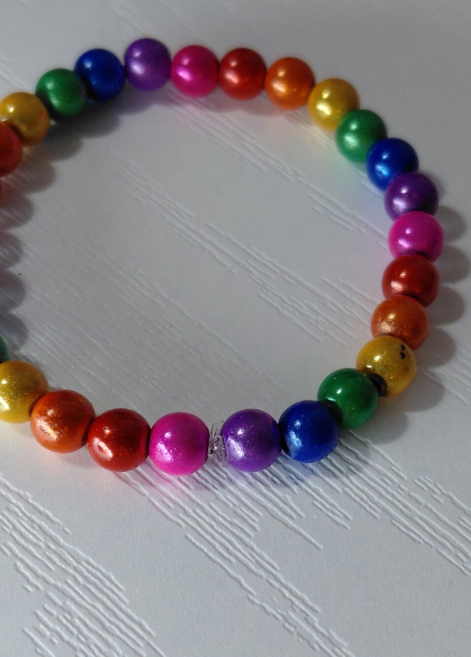 Hand Made Kids Rainbow Beaded Stretch Bracelet — Multicolor 5.5 Inches - Picture 8 of 11